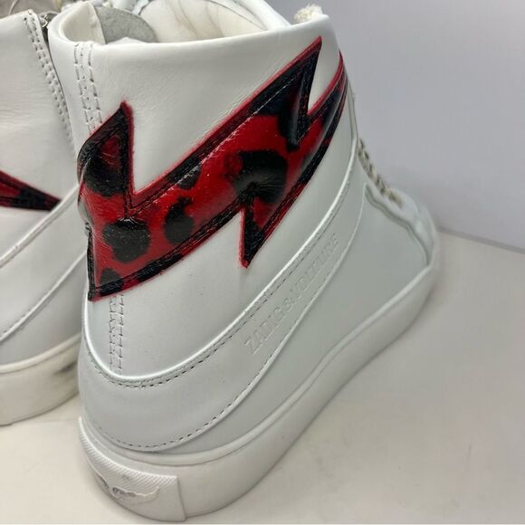 Zadig and Voltaire High Flash Calfskin Sneakers, Red Lightening Bolt, 7, NIB - Picture 12 of 14
